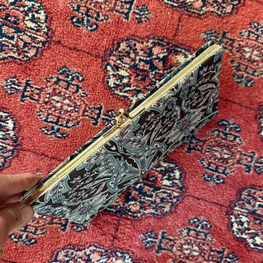 Banana Republic 100% Silk‎ Peacock Blue Floral Slim Clutch SUPER CLEAN